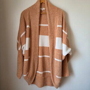 EUC LIKE NEW ENTRO STRIPED CHENILLE TAN WHITE COCOON OPEN CARDIGAN SIZE LARGE